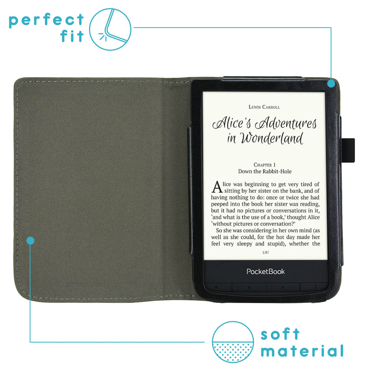IMOSHION Vegan Leather Bookcase geschikt voor Pocketbook Touch Lux 5 Cover 6 inch Zwart