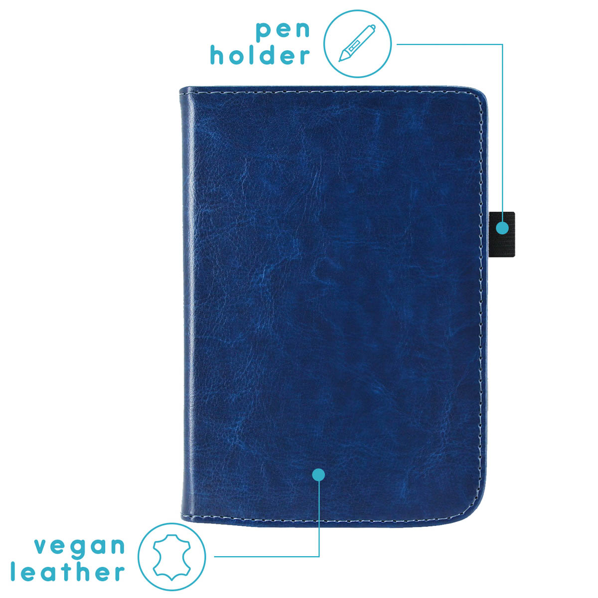 IMOSHION Vegan Leather Bookcase geschikt voor Pocketbook Touch Lux 5 Cover 6 inch Donkerblauw
