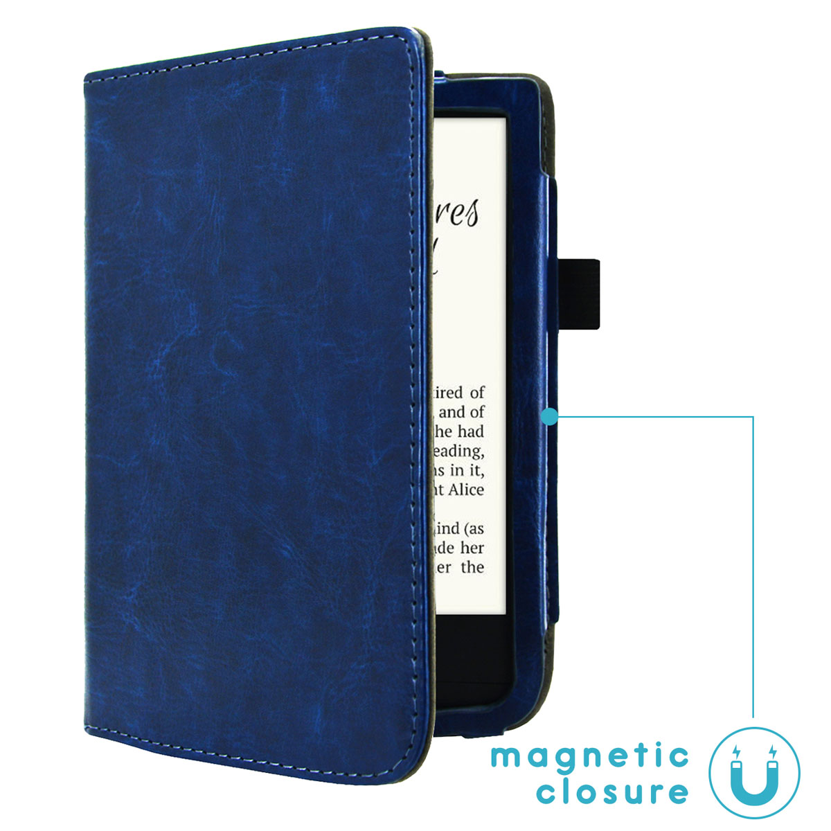 IMOSHION Vegan Leather Bookcase geschikt voor Pocketbook Touch Lux 5 Cover 6 inch Donkerblauw