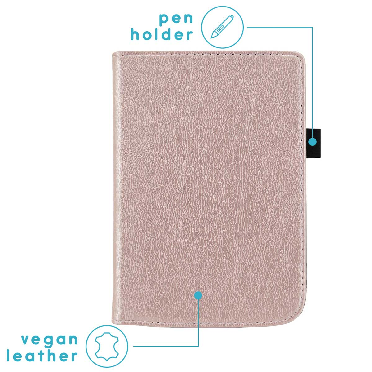 IMOSHION Vegan Leather Bookcase geschikt voor Pocketbook Touch Lux 5 Cover 6 inch Rosé goud