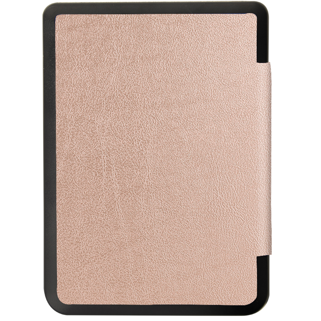 Roze e-reader-hoes gesloten, toont de voorkant met een getextureerd oppervlak.