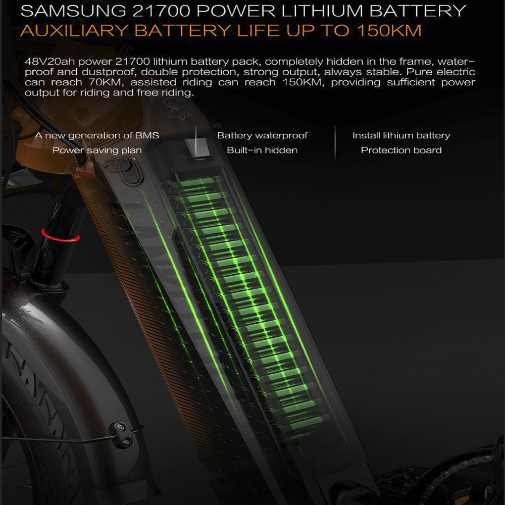 Primo piano di un pacco batteria con linee verdi luminose, dettagli del prodotto.