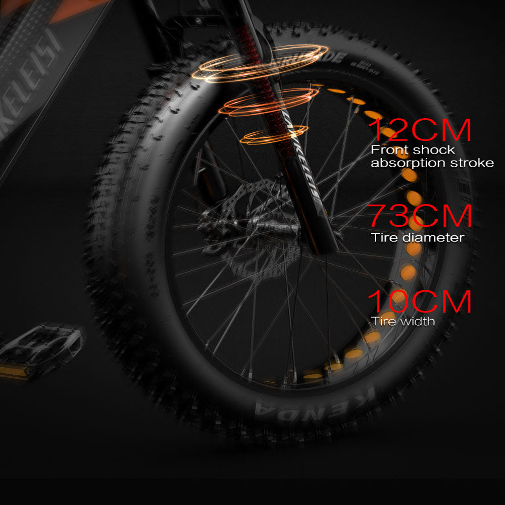 Primer plano de una rueda de bicicleta de llanta ancha, con dimensiones y características resaltadas sobre fondo oscuro.