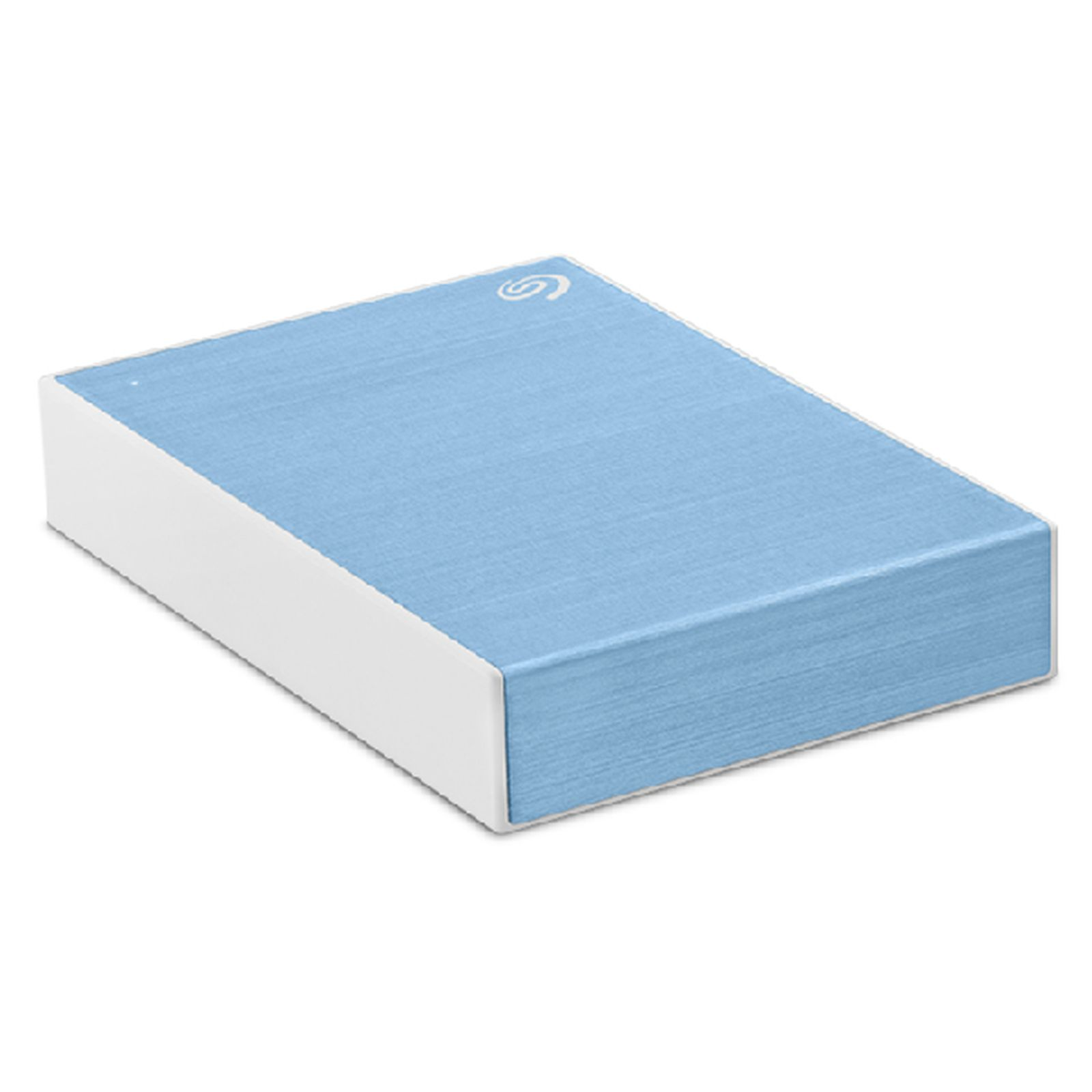 Niebiesko-biały zewnętrzny dysk twardy Seagate na białym tle.