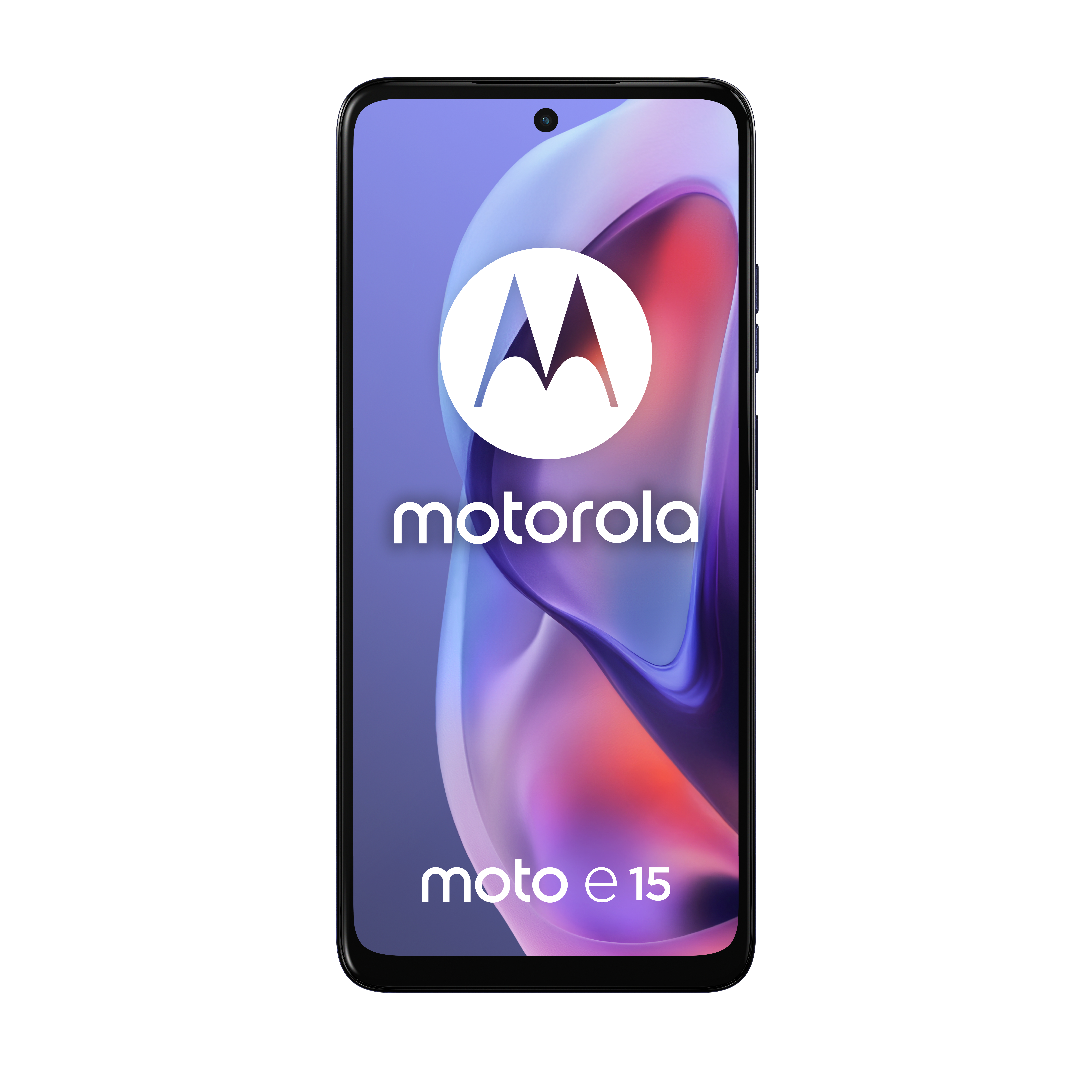 Czarny telefon Motorola, białe logo, na białym tle.