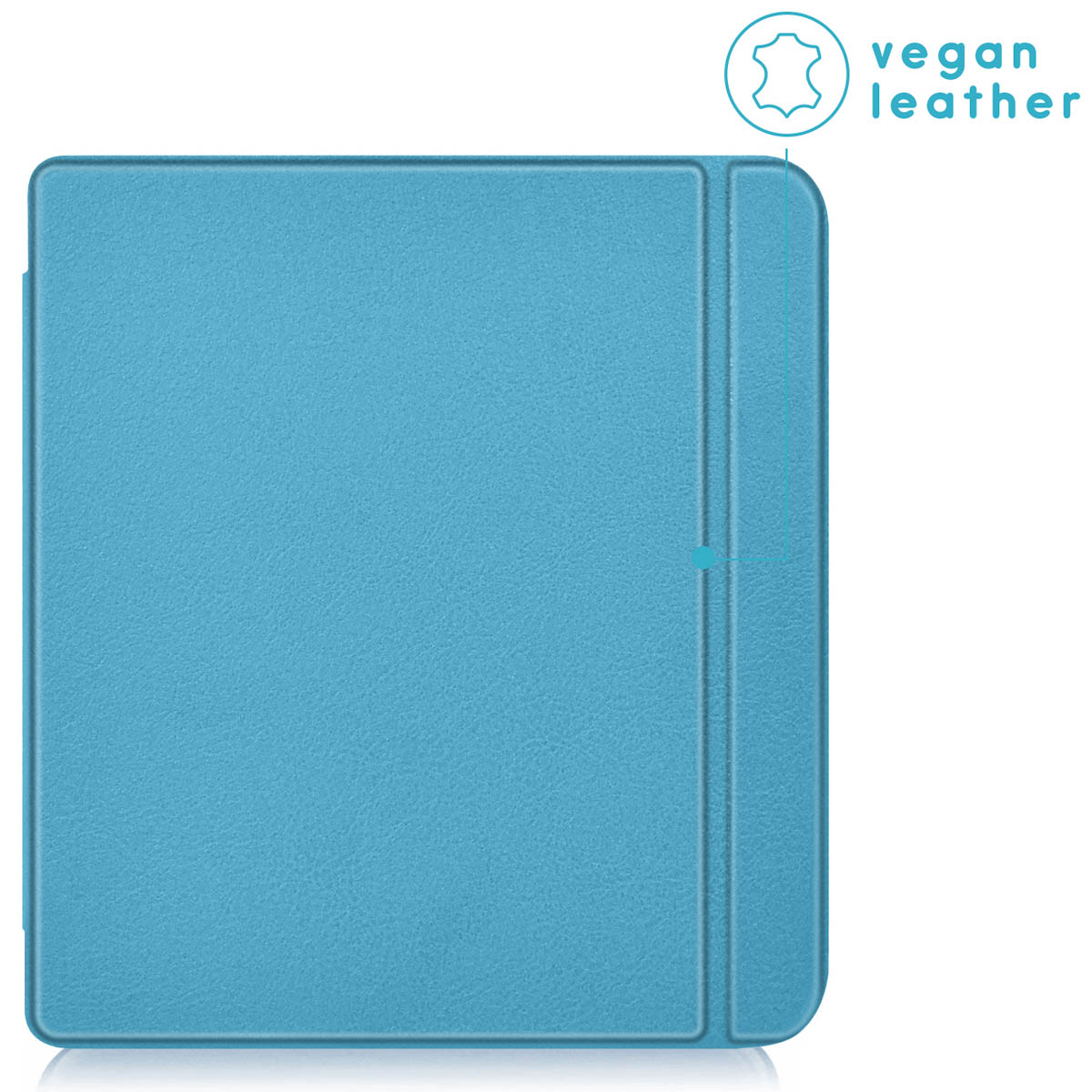 Blauwe tablethoes, met een gladde textuur en vegan leer.