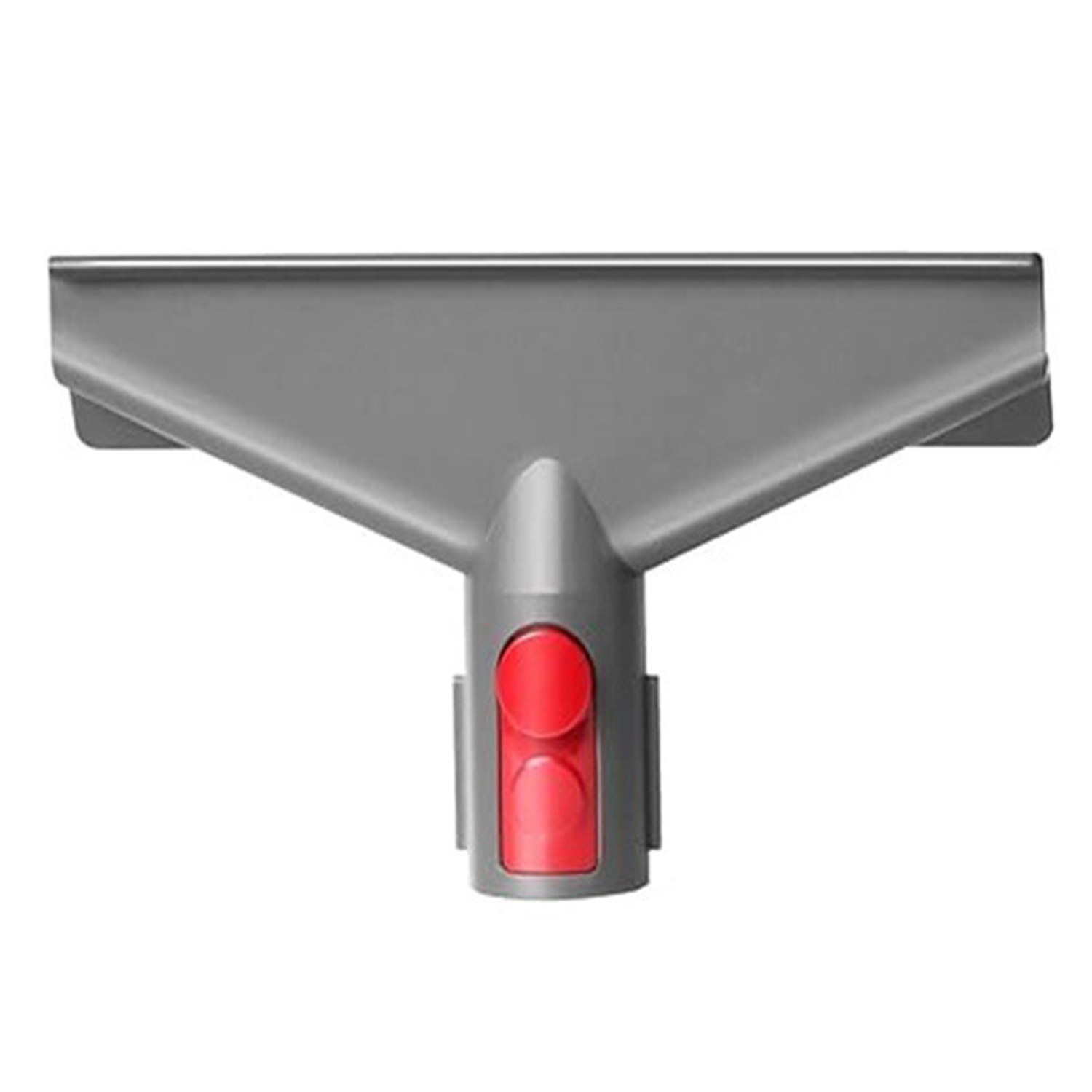 Szara końcówka do odkurzacza z czerwonymi przyciskami. Produkt jest wyizolowany na białym tle.