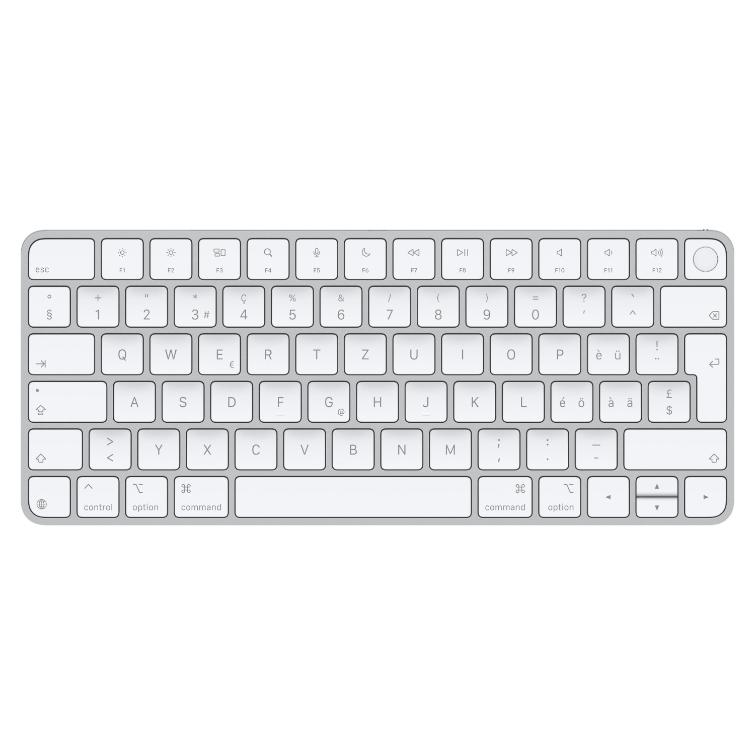 Una tastiera Apple bianca. Ha più tasti e un design elegante.