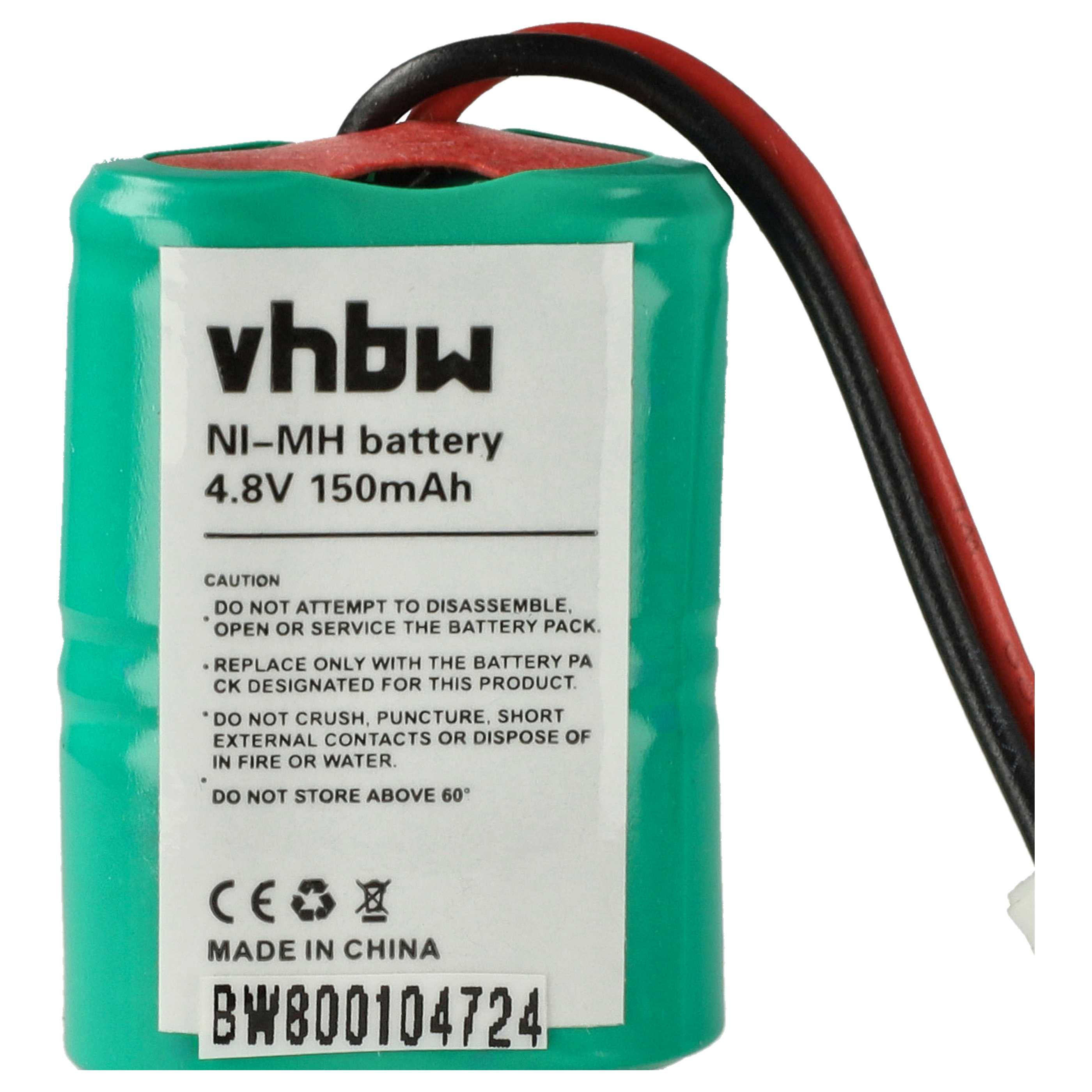 Eine grün-weiße Ni-MH-Batterie mit Text, ein rot-schwarzes Kabel ist angebracht.