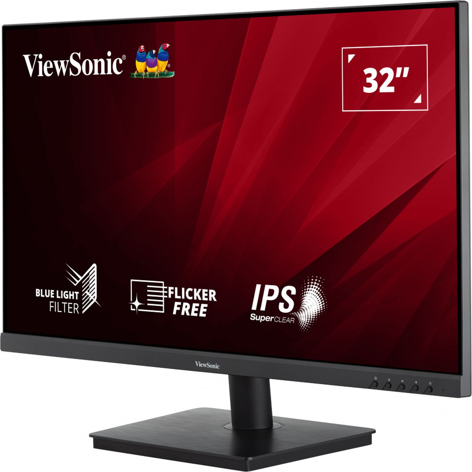 Monitor ViewSonic 32". Czerwone tło abstrakcyjne. Filtr światła niebieskiego i bez migotania.