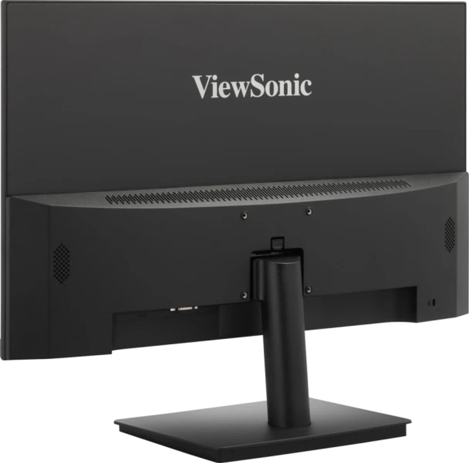 Vista posteriore di un monitor nero su un supporto. Visibile il marchio 'ViewSonic'.
