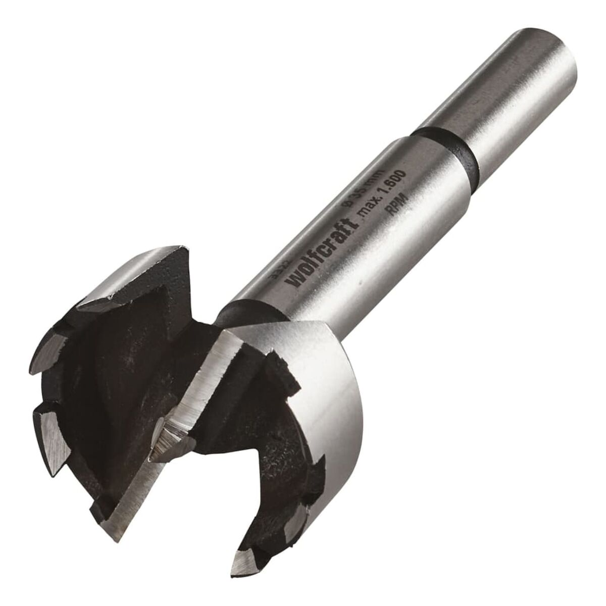Ein Wolfcraft Forstnerbohrer aus Metall mit einem Schneidkantendesign.