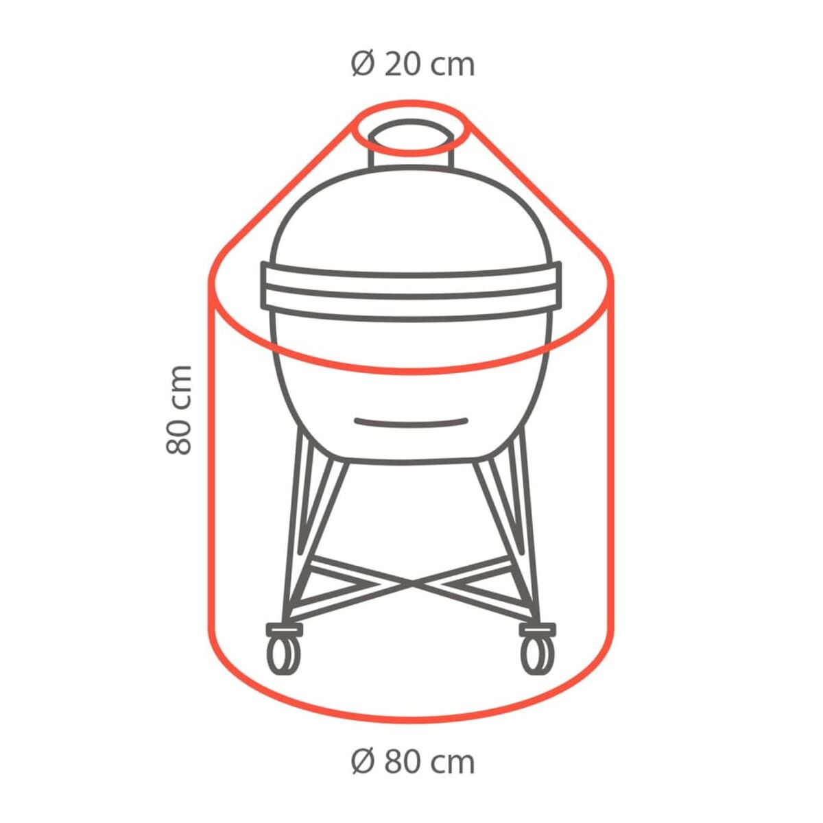 Strichzeichnung eines Grills. Er hat eine runde Oberseite und Beine.