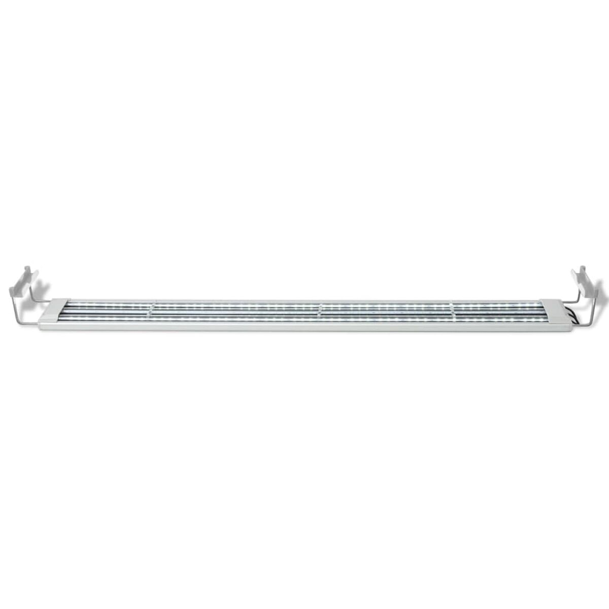 Eine lange, rechteckige LED-Leuchte mit Halterungen, vor weißem Hintergrund.