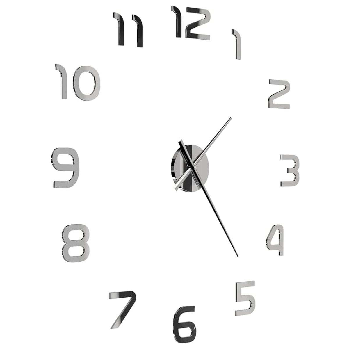 Eine weiße Uhr mit den Zahlen 1-12 in Silber. Die Zeiger sind silberfarben.