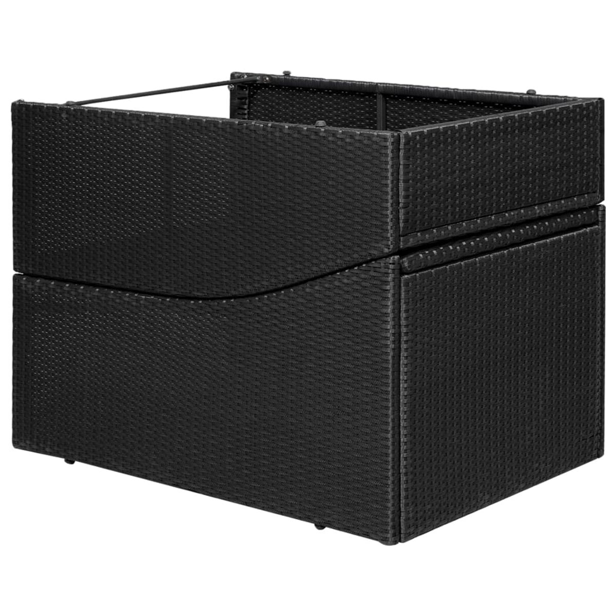 Schwarze Outdoor-Aufbewahrungsbox aus Korbgeflecht mit Glasplatte, zweilagiges Design.