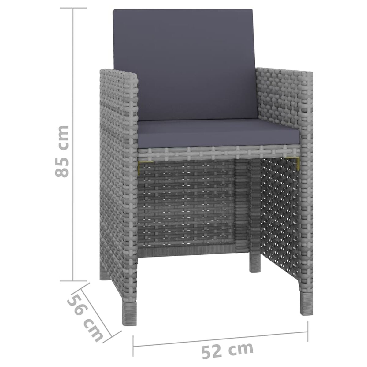 Grauer Webstuhl mit grauem Kissen. Die Abmessungen sind 85x56x52 cm.