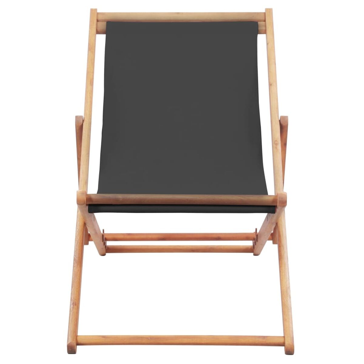 Klappstuhl aus Holz mit schwarzem Canvas-Sitz. Isoliert auf weißem Hintergrund.