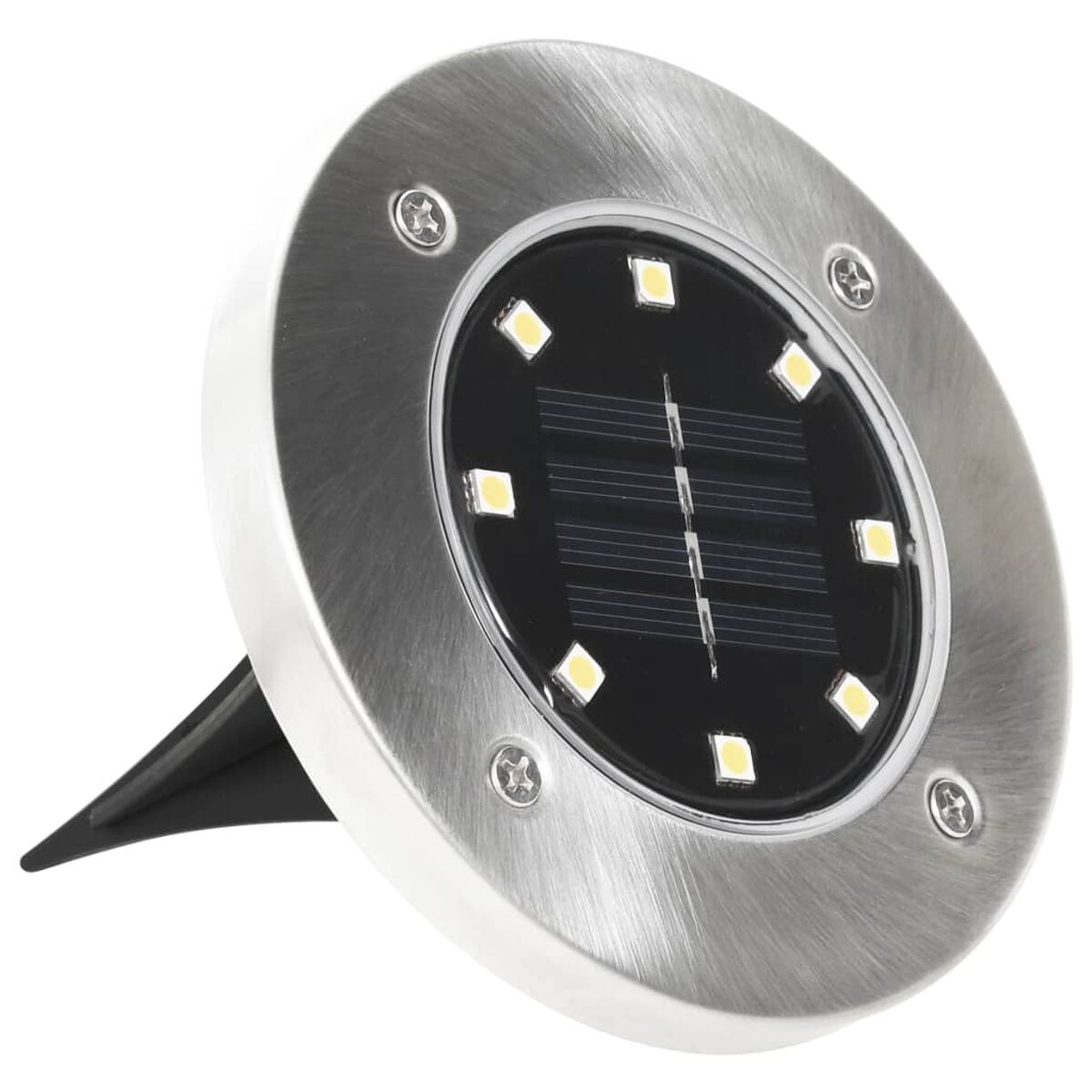 Solar-Gartenleuchte mit Solarpanel und mehreren LED-Leuchten.