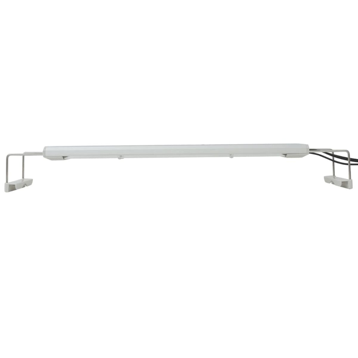 Eine weiße LED-Leuchte mit Halterungen und Drähten.