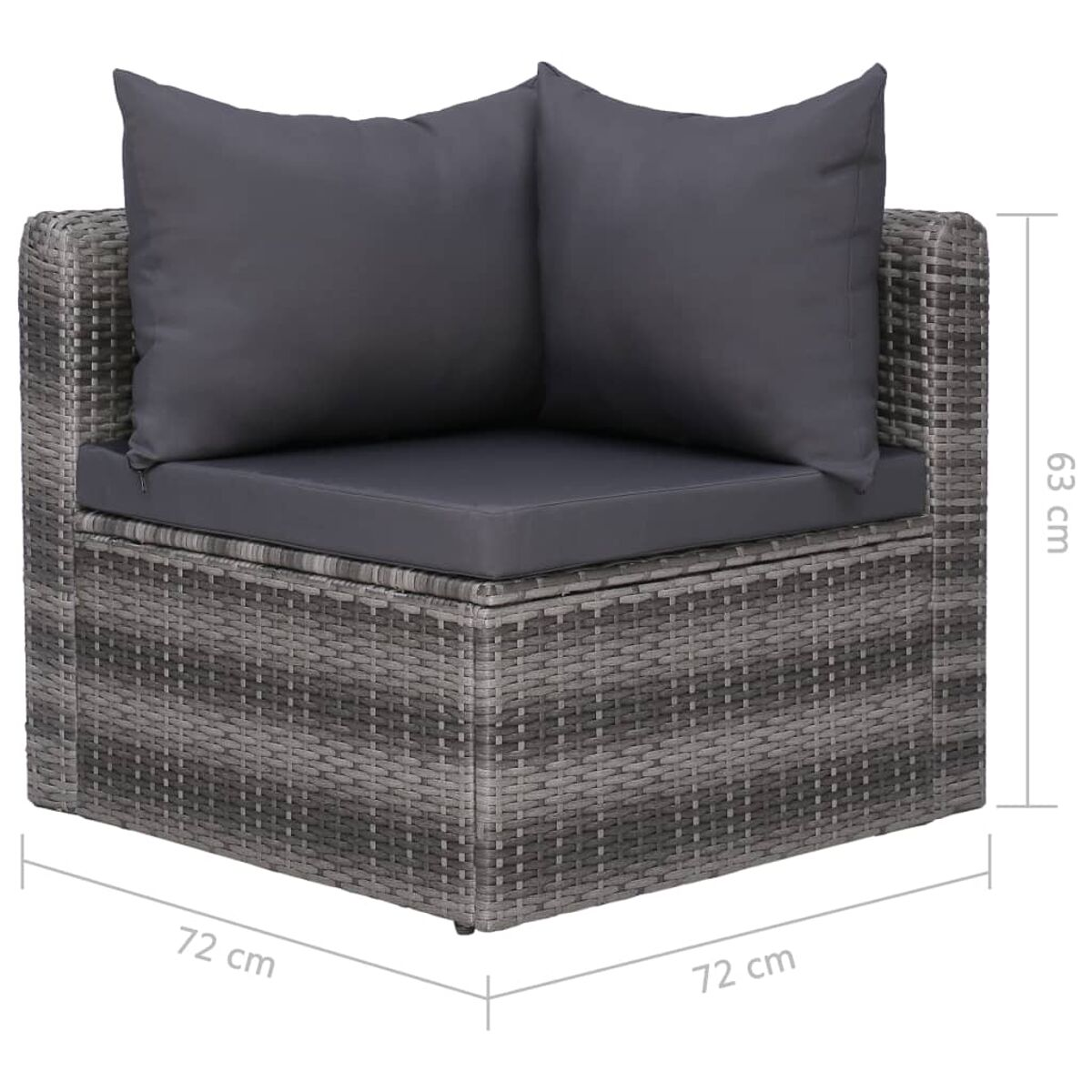Ecksofa aus Weide für den Außenbereich mit Kissen. Abmessungen: 72x72x63 cm.