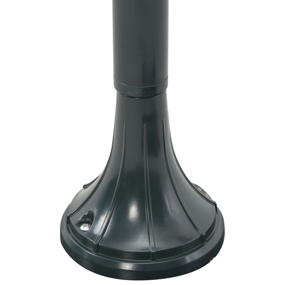 Dunkelgrüne Basis einer Stange. Sie hat ein ausgestelltes Design und ist auf weißem Grund.