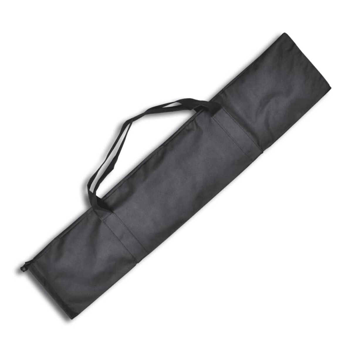 Eine schwarze, lange Tasche mit Griffen. Sie ist für den Transport von Gegenständen konzipiert, möglicherweise ein Banner.