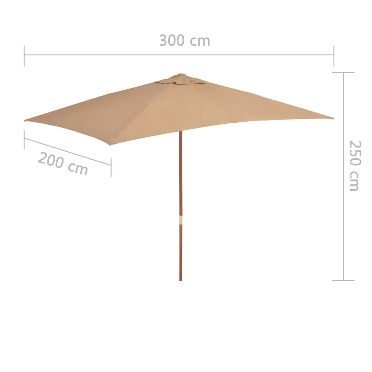 Beiger rechteckiger Sonnenschirm für die Terrasse. Der Hintergrund ist weiß.