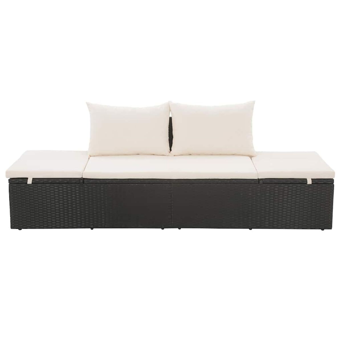 Schwarzes Outdoor-Sofa mit weißen Kissen. Weißer Hintergrund.
