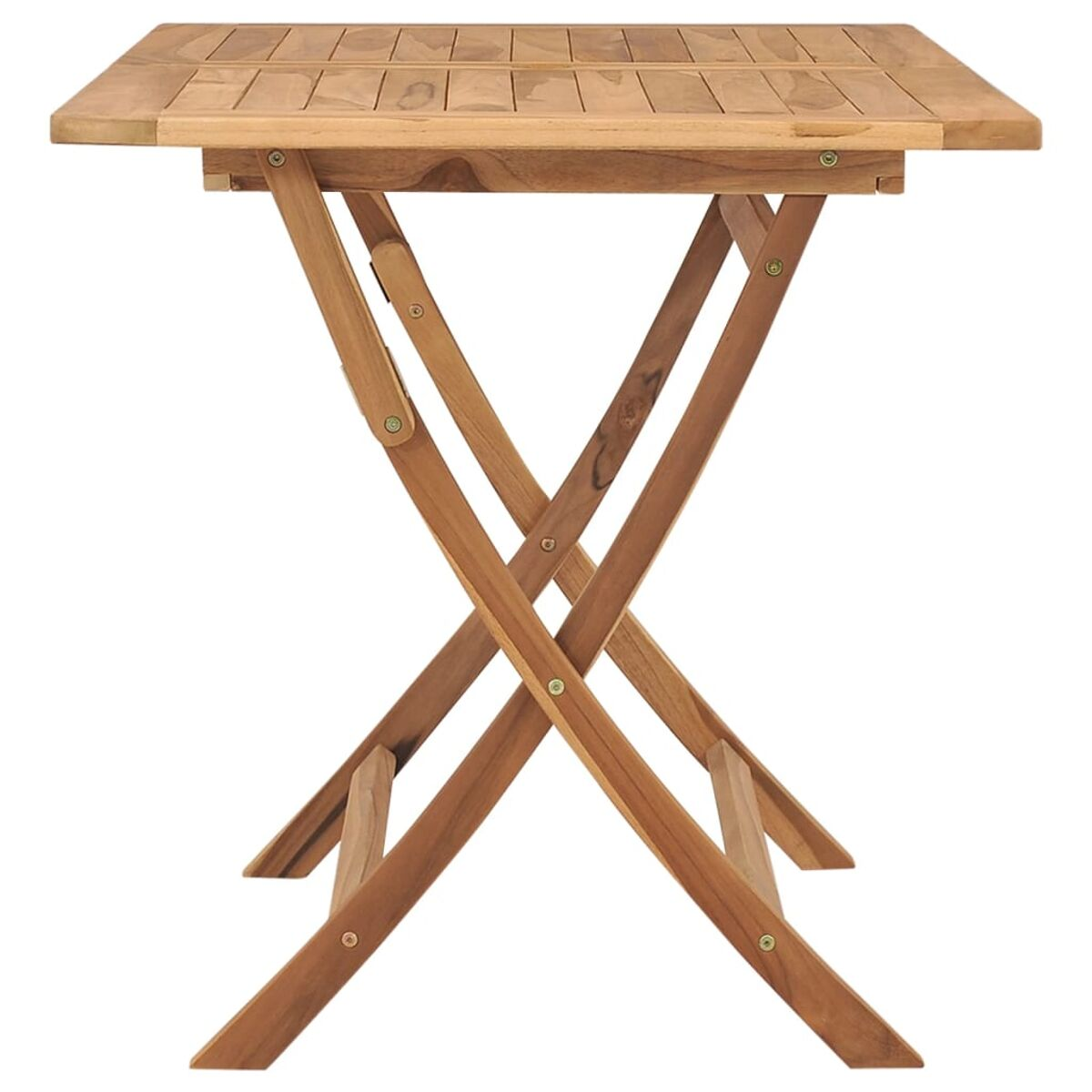 Quadratischer Klapptisch aus Holz mit gekreuzten Beinen, isoliert auf weißem Hintergrund.