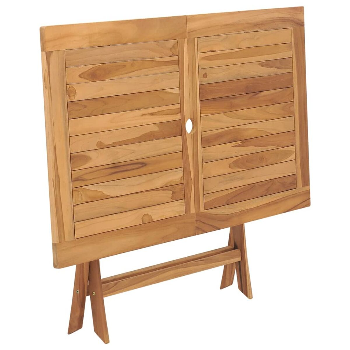 Klapptisch aus Holz, braun, rechteckig, mit Holzbeinen.