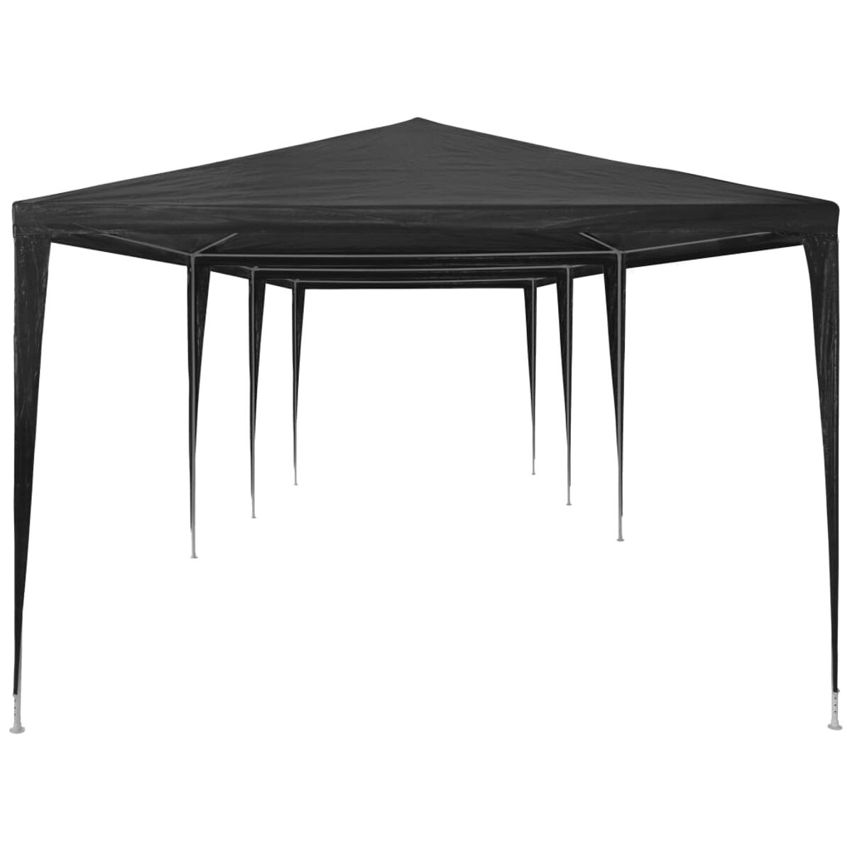 Ein schwarzes Pavillongestell. Der Rahmen hat eine sechseckige Form, mit weißem Hintergrund.