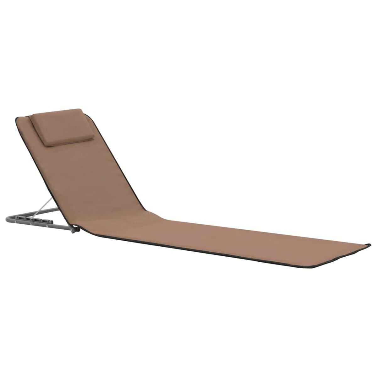 Beige Chaiselongue mit Kopfstütze. In Liegeposition.