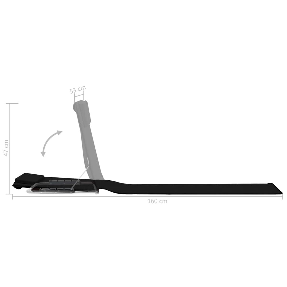 Ein schwarzer Skiträger mit den Maßen: 160 cm x 47 cm x 53 cm.