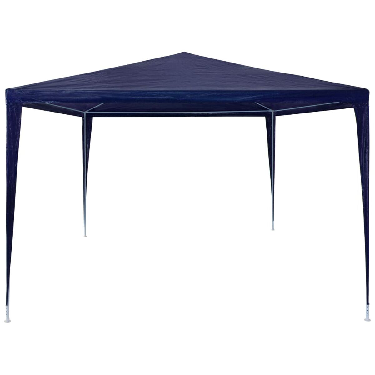 Ein blauer Pavillon mit spitzem Dach und vier Beinen. Es steht vor weißem Hintergrund.