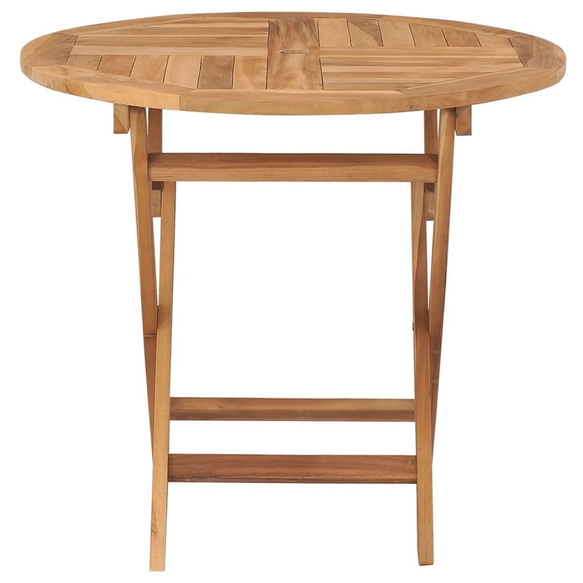 Runder, klappbarer Holztisch. Hellbraune Farbe, schlichtes Design.