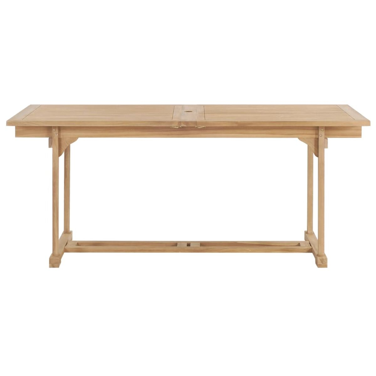 Holztisch mit Maßen. Rechteckig. Helle Holzfarbe.