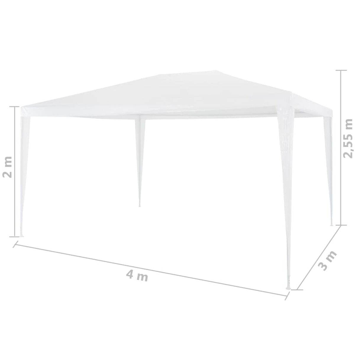 Weißer Pavillon mit Abmessungen: 4m x 3m x 2,55m.