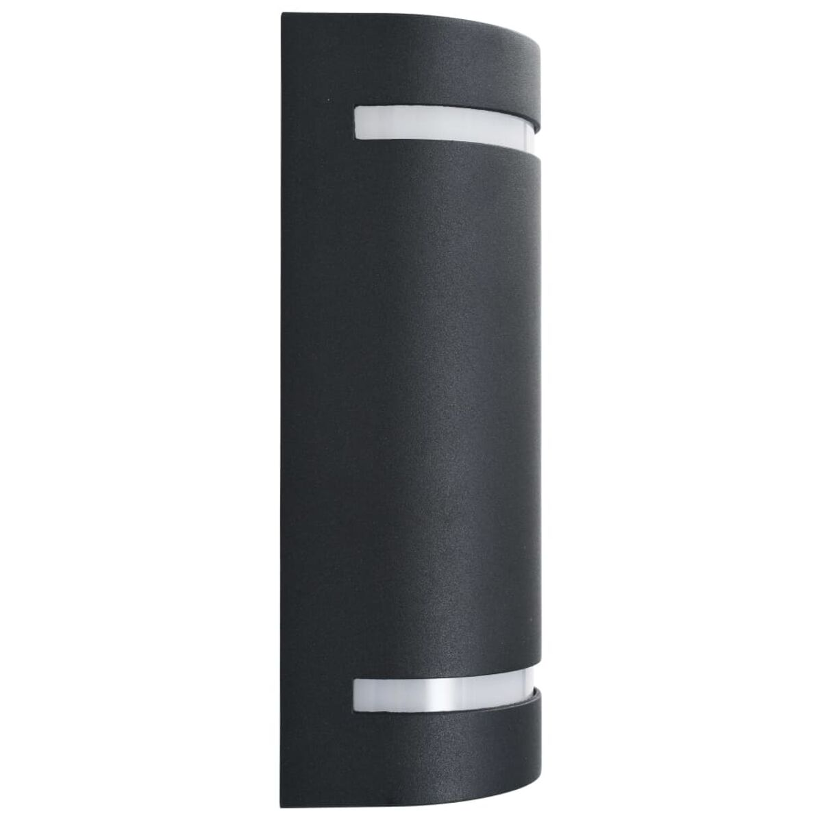 Schwarze Außenwandleuchte. Zwei horizontale weiße Lichtstreifen. Modernes, minimalistisches Design.