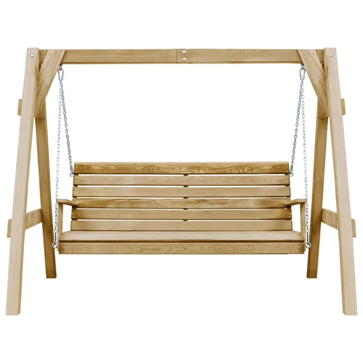 Schaukel aus Holz mit Ketten. Weißer Hintergrund.