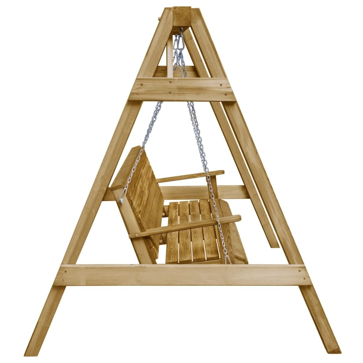 Holzschaukel mit Schaukel. Das Set hat einen A-Rahmen und einen Holz Sitz.