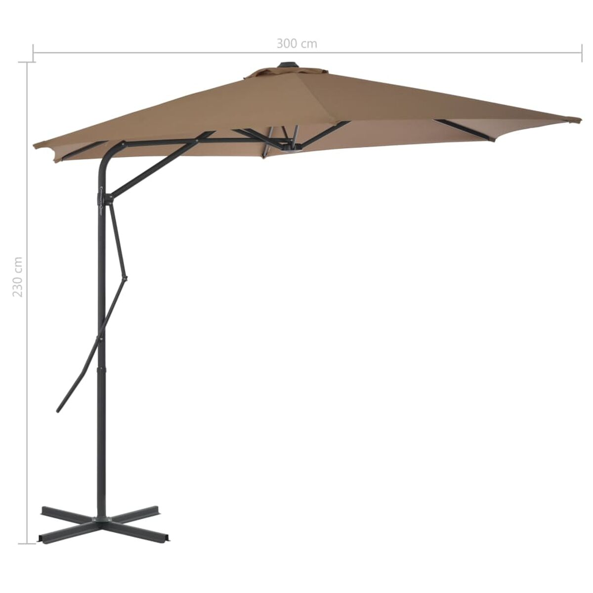 Brauner Ausleger-Sonnenschirm, 300 cm breit.