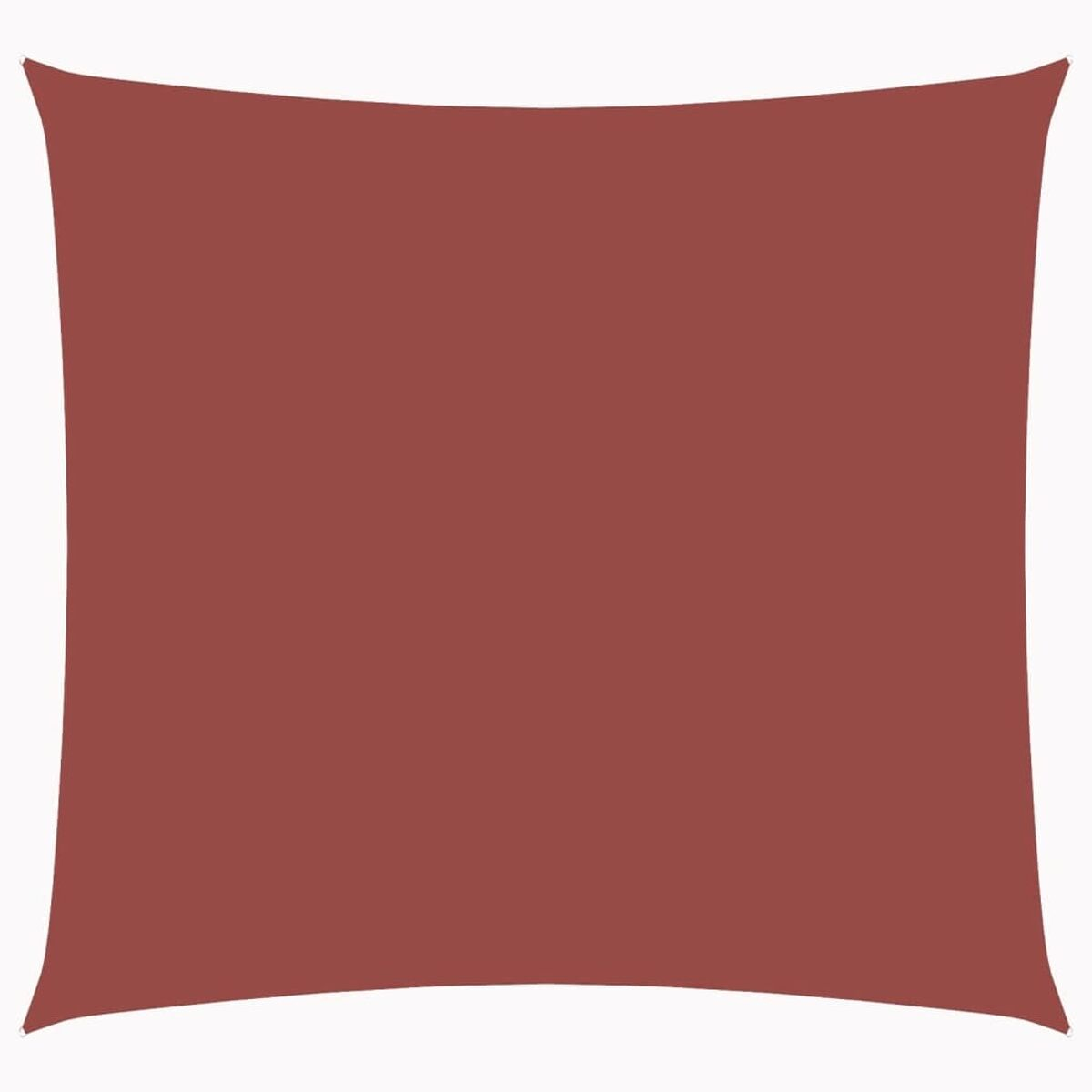 Ein quadratisches, terrakottafarbenes Sonnensegel. Es hat ein schlichtes Design und befindet sich auf weißem Hintergrund.