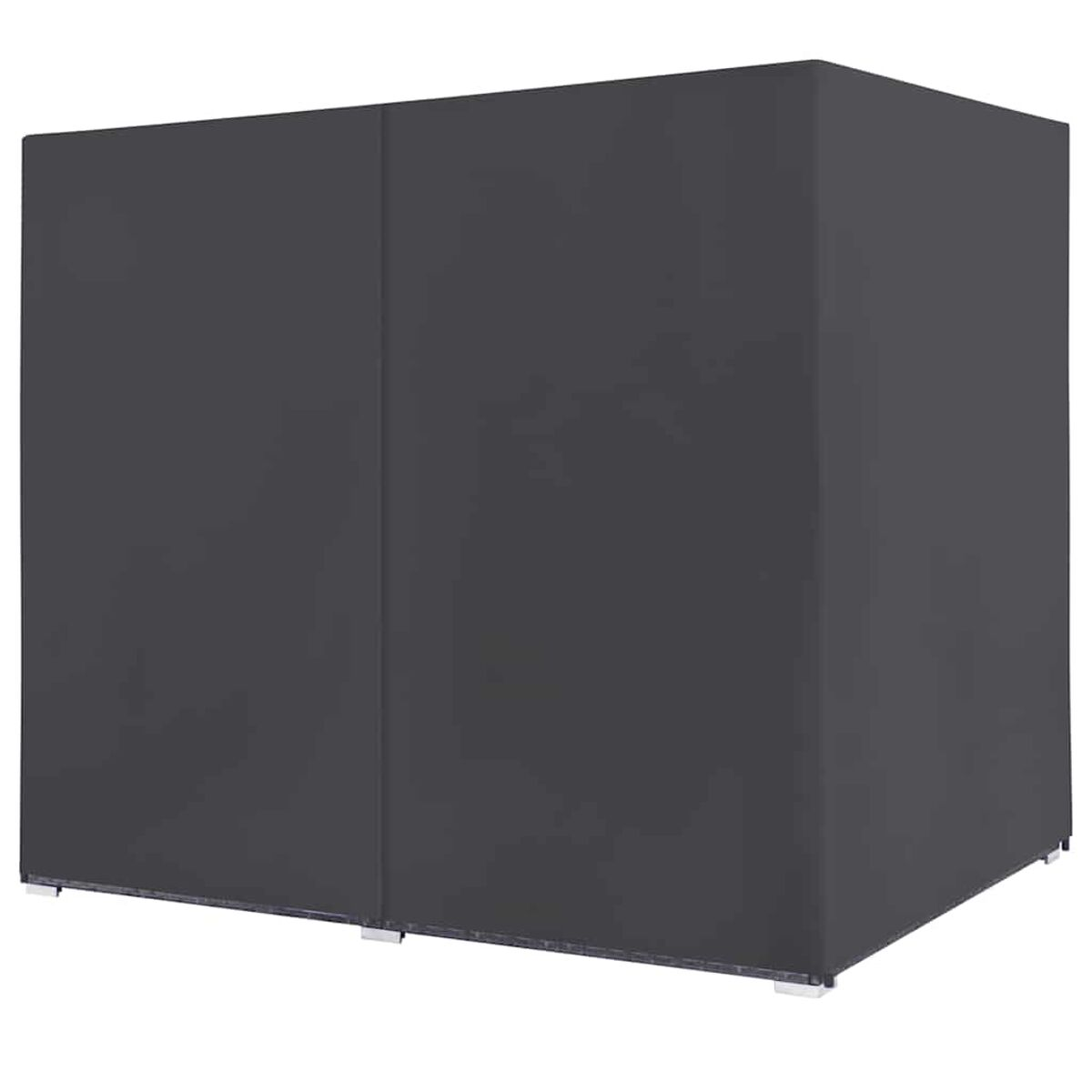 Dunkelgraue Outdoor-Aufbewahrungsbox. Großer, quadratischer, bedeckter Behälter.