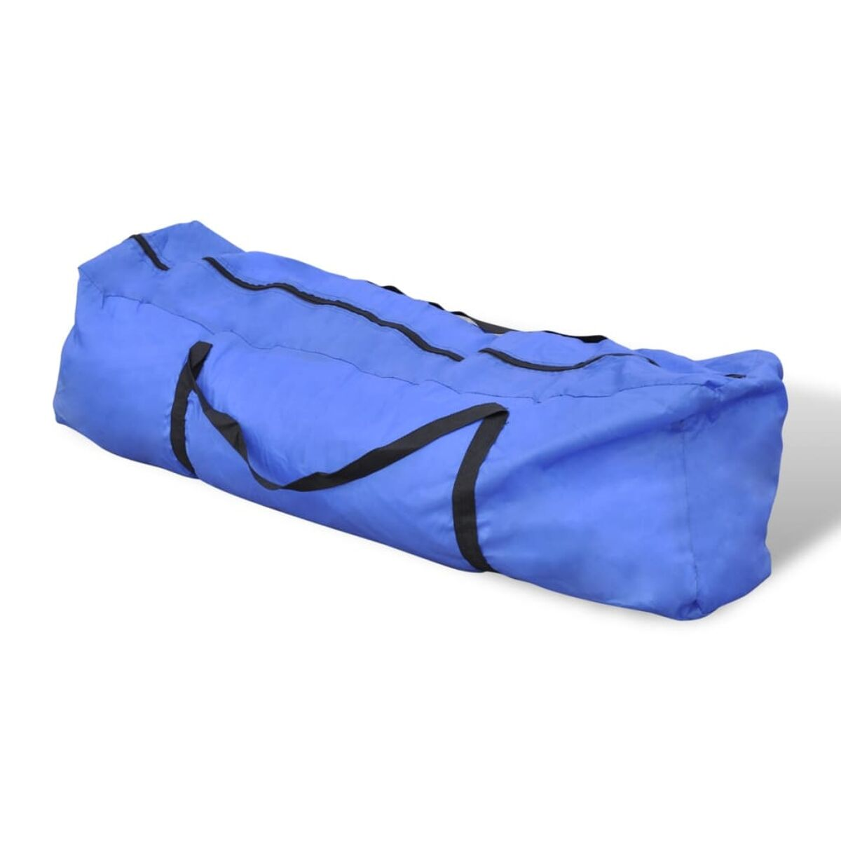 Blaue rechteckige Tasche. Schwarze Griffe und Nähte.