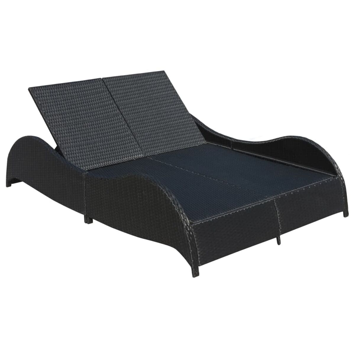 Schwarzes Outdoor-Daybed aus Korbgeflecht. Zwei verstellbare Rückenlehnen. Geschwungenes Design.