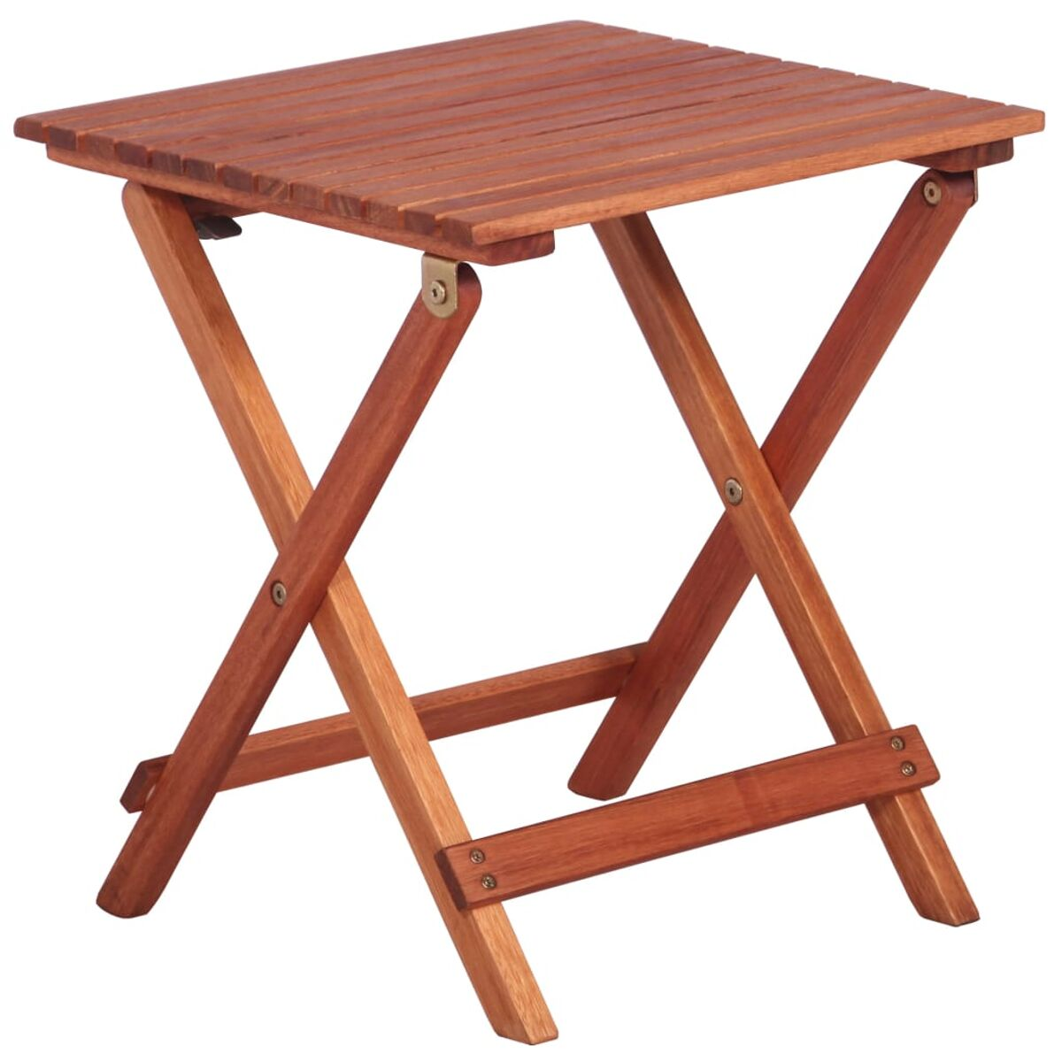 Kleiner, brauner Klapptisch mit Holzlatten. Weißer Hintergrund.