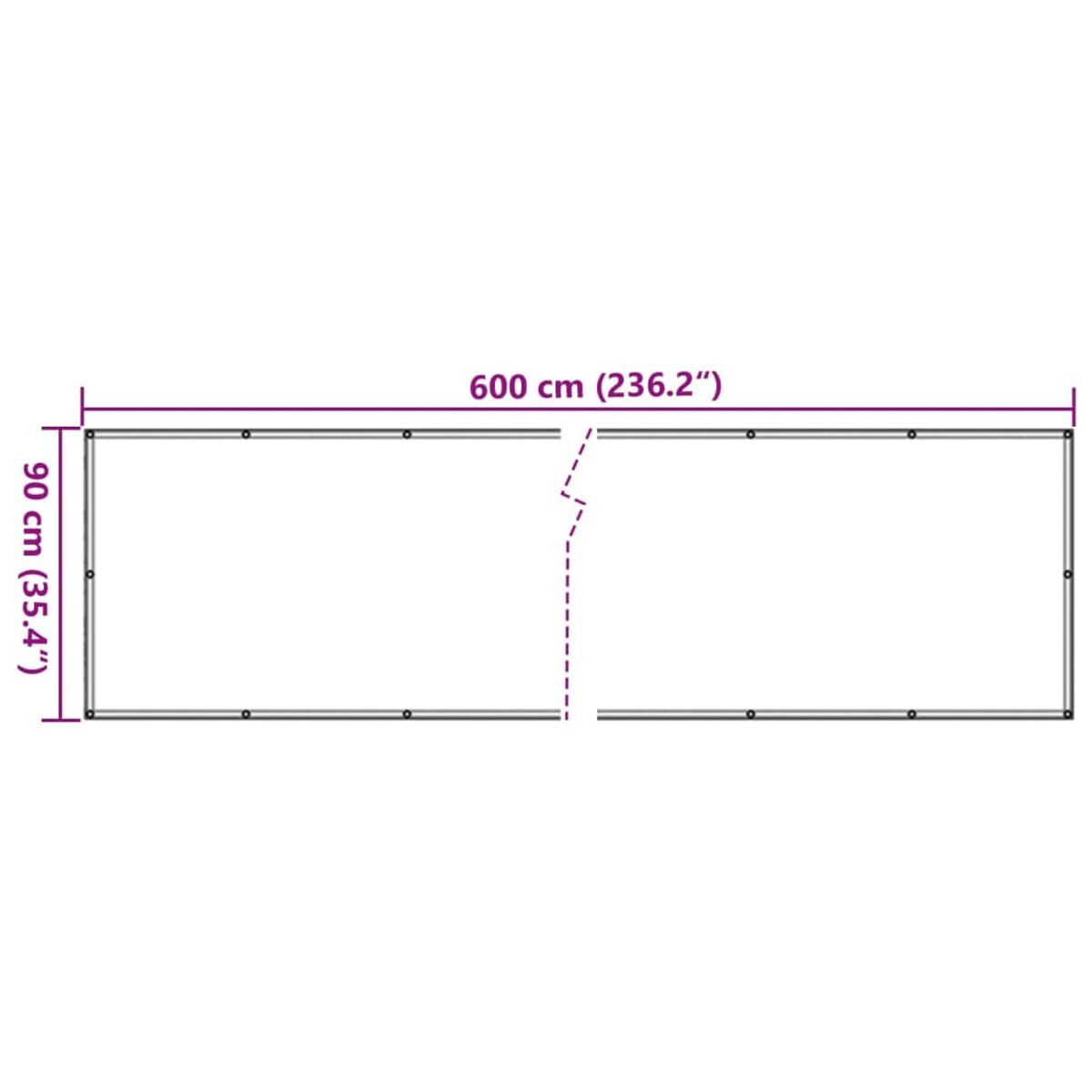 Ein rechteckiger Outdoor-Bildschirm mit den Abmessungen 600 cm x 90 cm. Weißer Hintergrund.