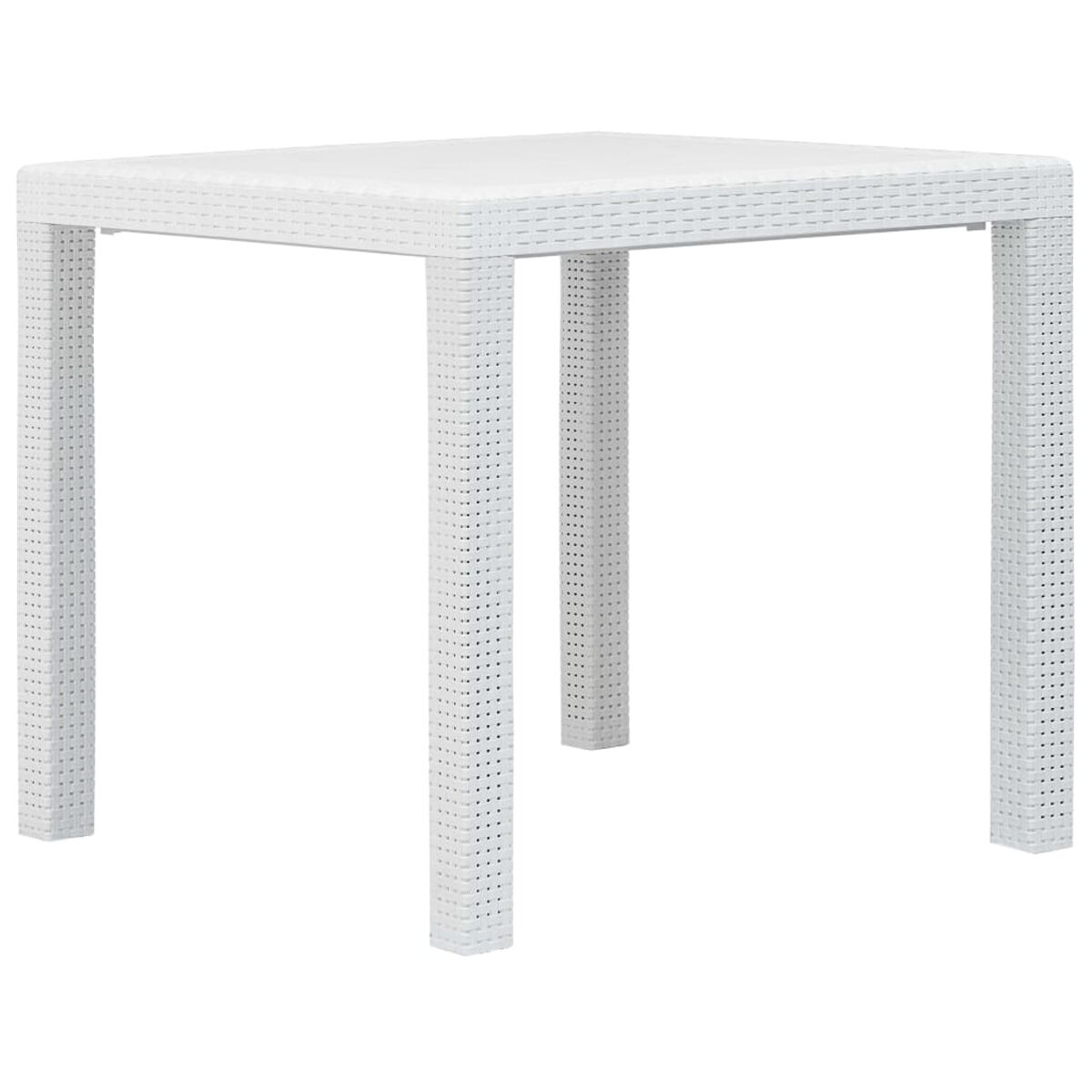 Weißer quadratischer Tisch. Korbmuster. Weißer Hintergrund. Vier Beine.