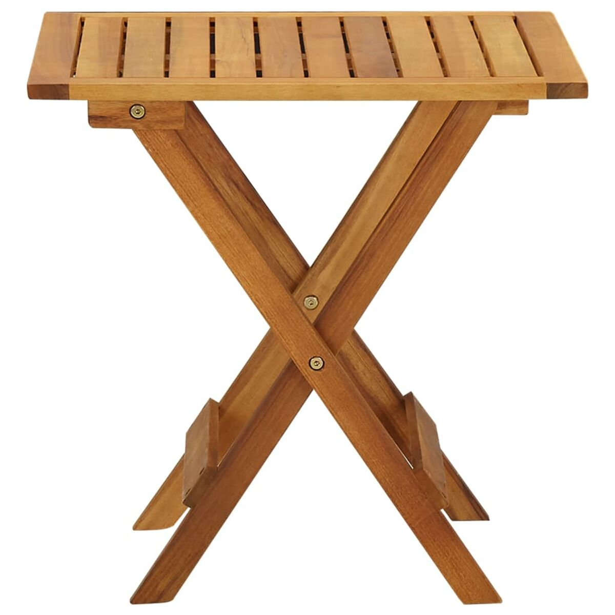 Ein kleiner, hölzerner Klapptisch. Der Tisch ist braun. Der Hintergrund ist weiß.